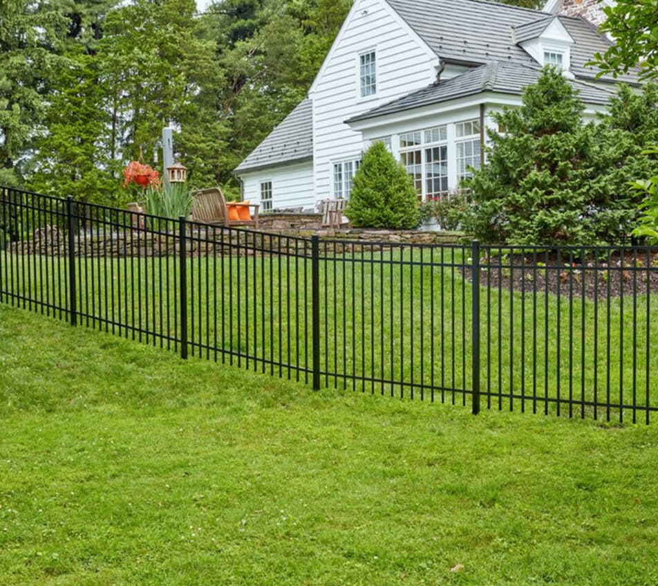 black aluminum fence in backyard