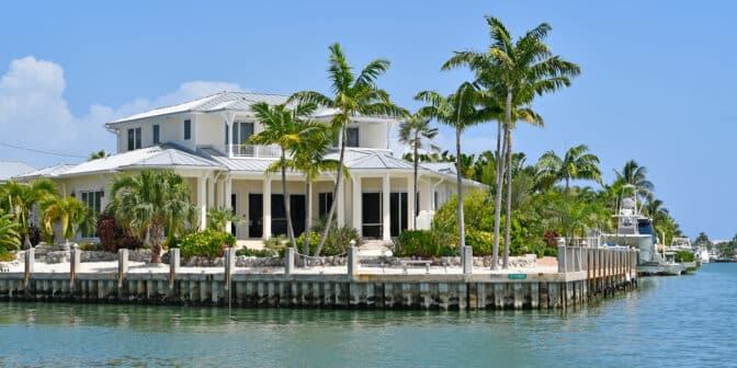 Waterfront homes and boats along the waterway in Marathon key in the Florida Keys Decks & Docks